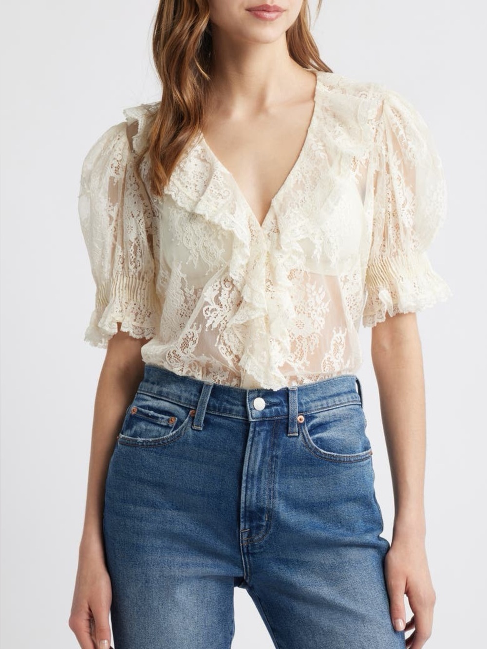 Doen NWOT Henri Lace Top in Sea Salt